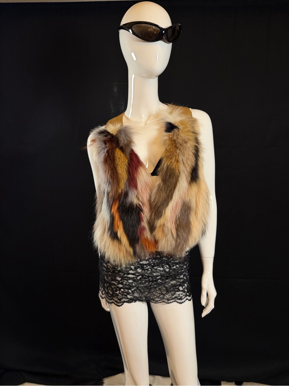 Multicolor Rabbit Fur Vest - Bold Colorblock - Picture 2 of 4